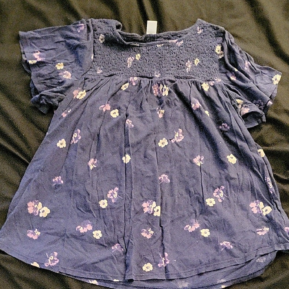 Floral Kids Top in Navy Blue